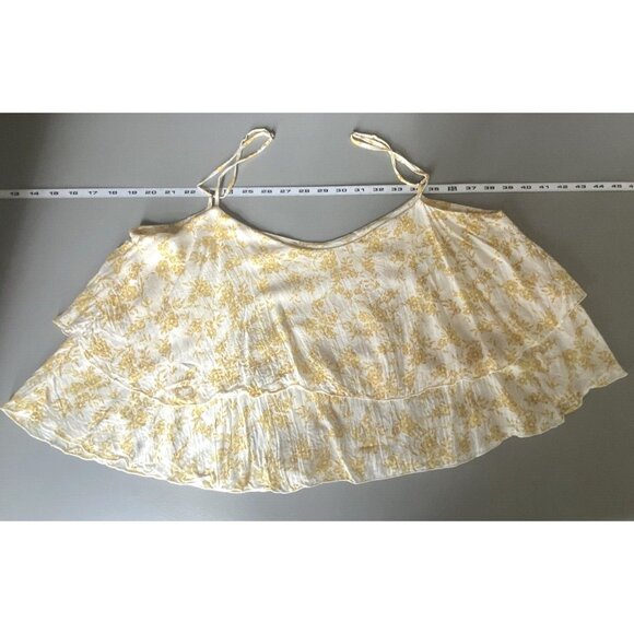 Indah Top S Yellow Floral Print Crop Ruffle Cotton Tank Flowy Boho Fairycore - Picture 4 of 8